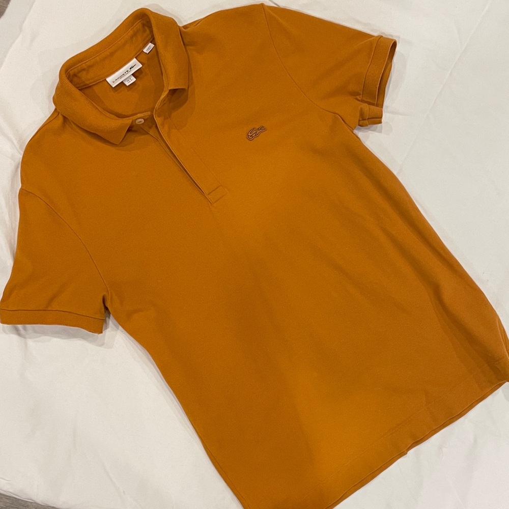 Lacoste Gold Orange hidden placket Polo Shirt